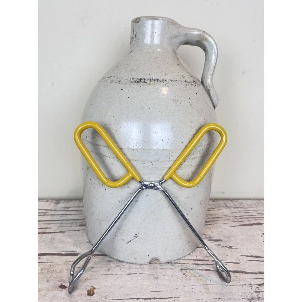 Vintage FOLEY Metal Kitchen Tongs Scissor Grip Yellow Rubber Handle Serving